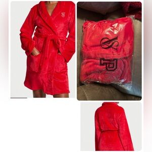 New Victoria’s Secret
 Plush Red Short Signature Embroidered Initials Robe 

$38